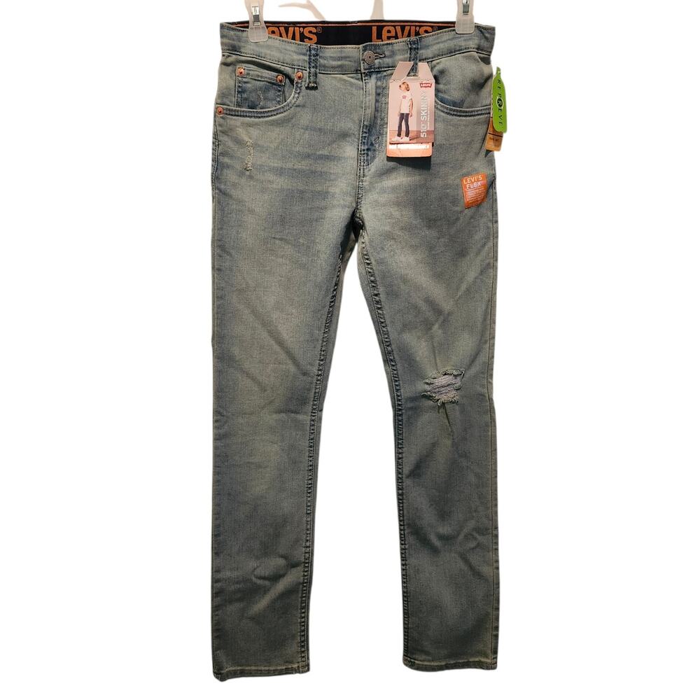Levi's Boys Sz 16 Performance Skinny Jeans 28 x 30 Blue Distressed NWT